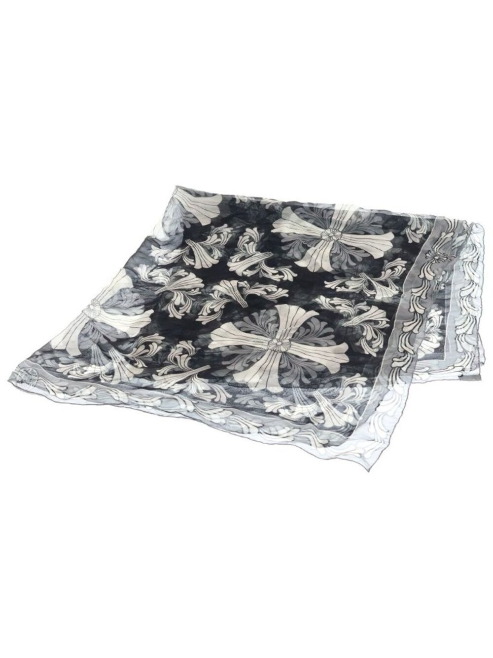 Chrome Hearts Vintage CH Plus All Over Print Silk Scarf Black Gray